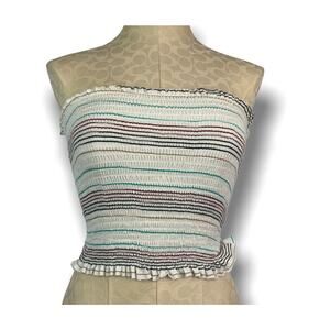 Medium gaze Junior Women's Smocked Tube Top White Multicolor Stripe
